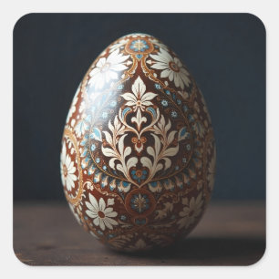 Pegatina Cuadrada Huevo de Pascua Floral Terroso