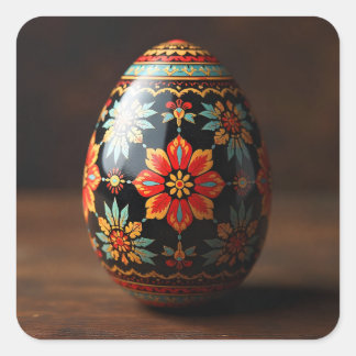 Pegatina Cuadrada Huevo de Pascua negro con motivos florales