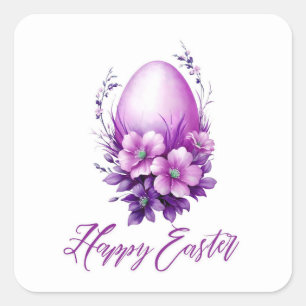 Pegatina Cuadrada Huevo de Pascua Rosa en llamas