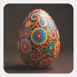 Pegatina Cuadrada Huevo de Pascua Tapiz Floral