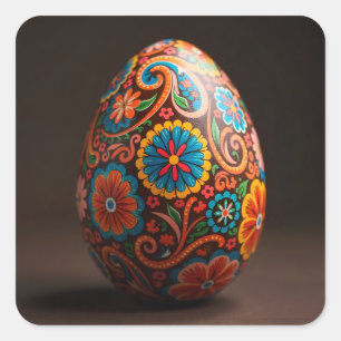 Pegatina Cuadrada Huevo de Pascua Tapiz Floral