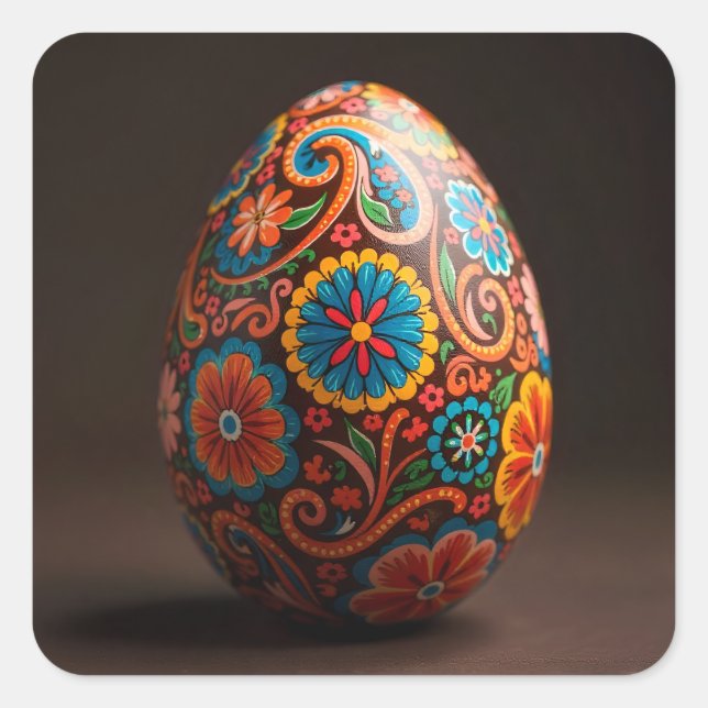 Pegatina Cuadrada Huevo de Pascua Tapiz Floral (Anverso)