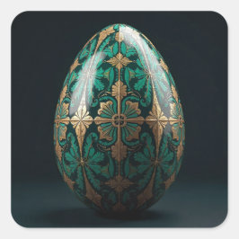 Pegatina Cuadrada Huevo de Pascua verde vibrante y exuberante