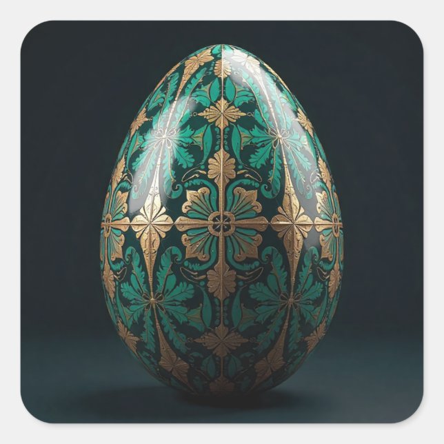 Pegatina Cuadrada Huevo de Pascua verde vibrante y exuberante (Anverso)