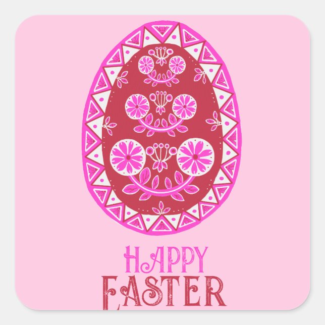 Pegatina Cuadrada Huevo tradicional ucraniano de Pascua pintado de r (Anverso)