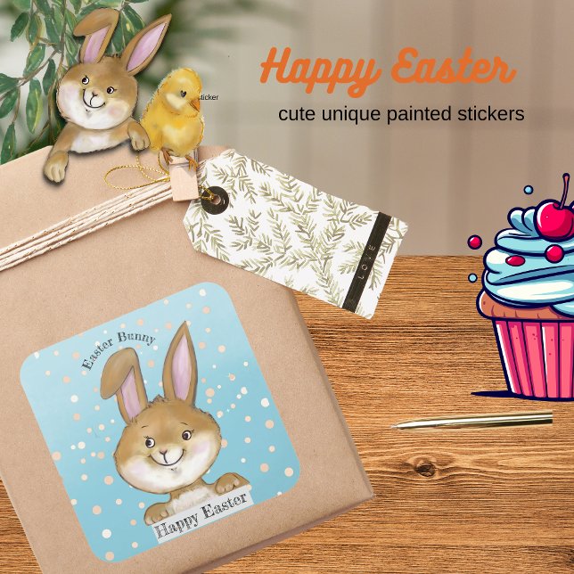 Pegatina Cuadrada Huevos citando huevos cazando niños azul (Egg-citing Egg Hunt Kids blue Square Sticker)