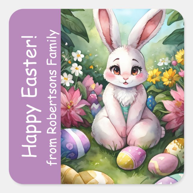 Pegatina Cuadrada Huevos de Pascua de Floral de Lavender (Anverso)
