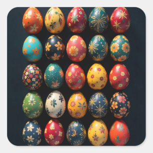 Pegatina Cuadrada Huevos de Pascua de Jardín Simple