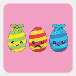 Pegatina Cuadrada Huevos de Pascua de Kawaii con cintas