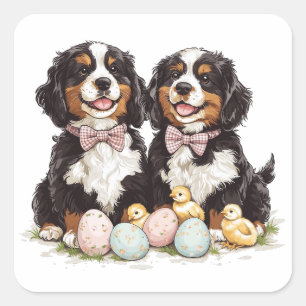 Pegatina Cuadrada Huevos de Pascua de Montaña de Bernese