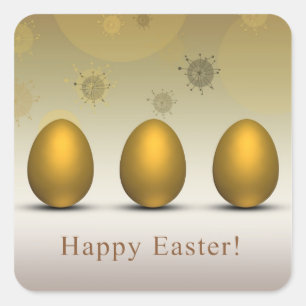 Pegatina Cuadrada Huevos de Pascua de oro modernos