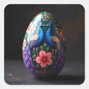 Pegatina Cuadrada Huevos de Pascua de Pavos Reales Gemelos