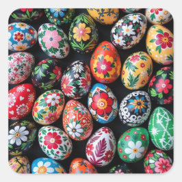 Pegatina Cuadrada Huevos de Pascua de Primavera Pintados