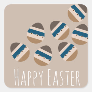 Pegatina Cuadrada Huevos de Pascua Feliz de Chocolate Tono Tierra Az