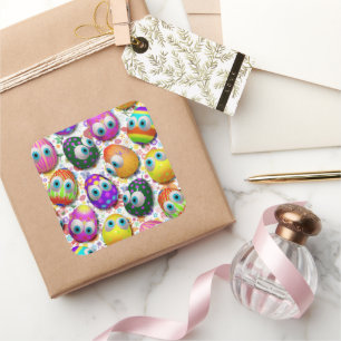 Pegatina Cuadrada Huevos de Pascua lindos y divertidos dibujos anima