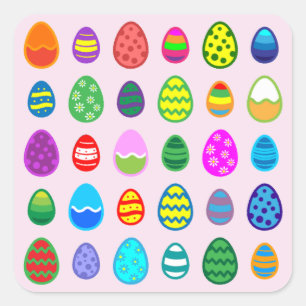 Pegatina Cuadrada Huevos de Pascua rosados