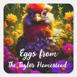 Pegatina Cuadrada Huevos de pollo personalizados