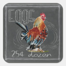 Pegatina Cuadrada Huevos De Rooster En Chalkboard