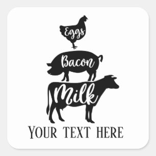 Pegatina Cuadrada huevos leche de bacalao añadir texto Granja