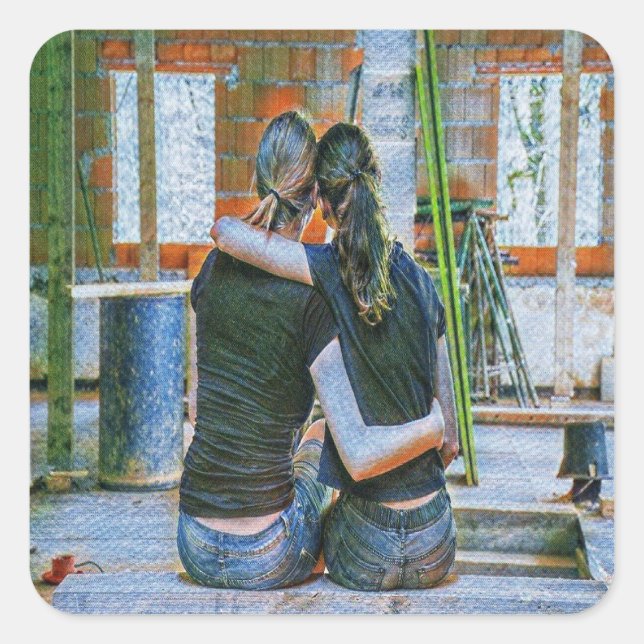 Pegatina Cuadrada Hugging friends (Anverso)