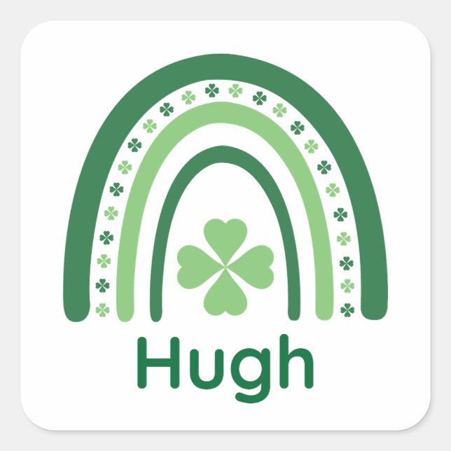 Pegatina Cuadrada Hugh Name Clover Boho Rainbow (Anverso)