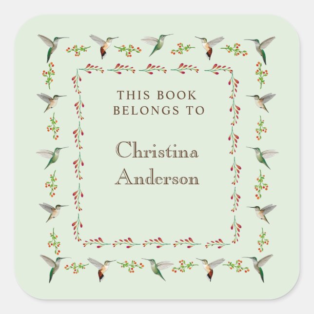 Pegatina Cuadrada  Hummingbird Bookplate (Anverso)