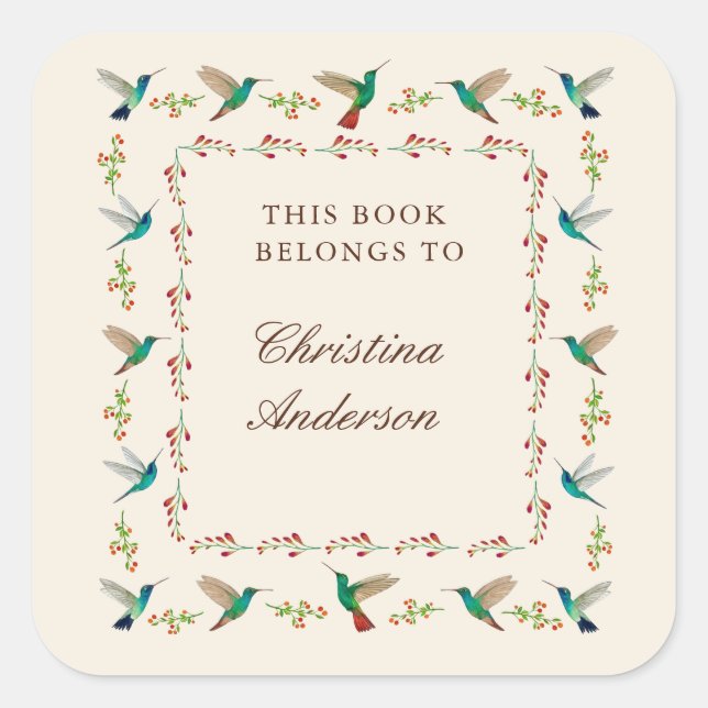 Pegatina Cuadrada Hummingbird Bookplate (Anverso)