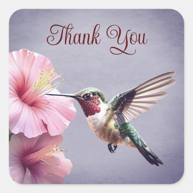 Pegatina Cuadrada Hummingbird e Hibiscus | Purple Gracias (Anverso)