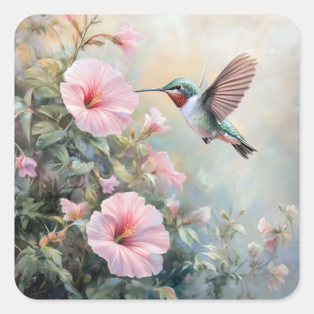 Pegatina Cuadrada Hummingbird Garden (Anverso)