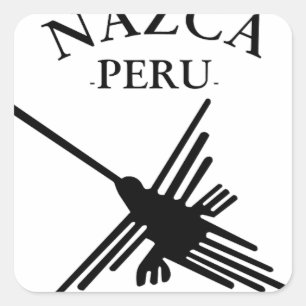 Pegatina Cuadrada Hummingbird Nazca Peru con texto curvo