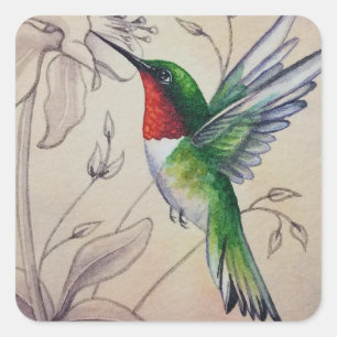 Pegatina Cuadrada Hummingbird No. 6 Watercolor Art