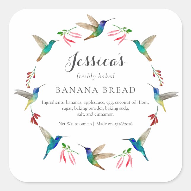 Pegatina Cuadrada Hummingbird Product Label (Anverso)