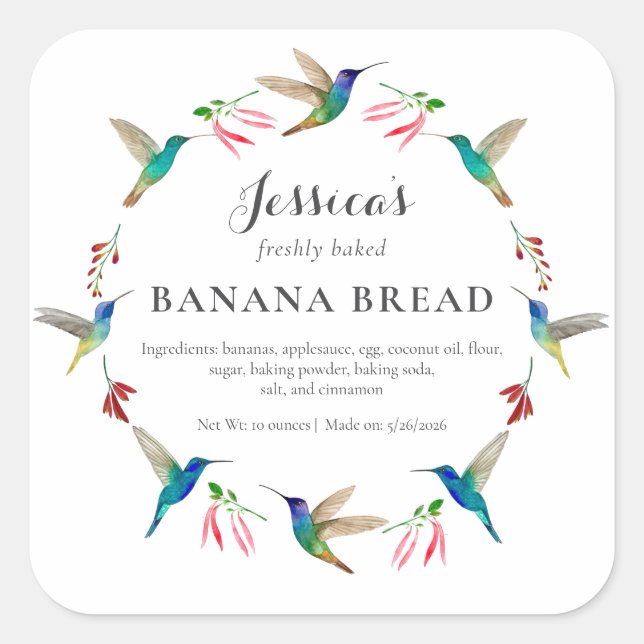 Pegatina Cuadrada Hummingbird Product Label (Anverso)