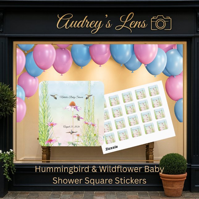 Pegatina Cuadrada Hummingbird & Wildflower Baby Shower (Subido por el creador)