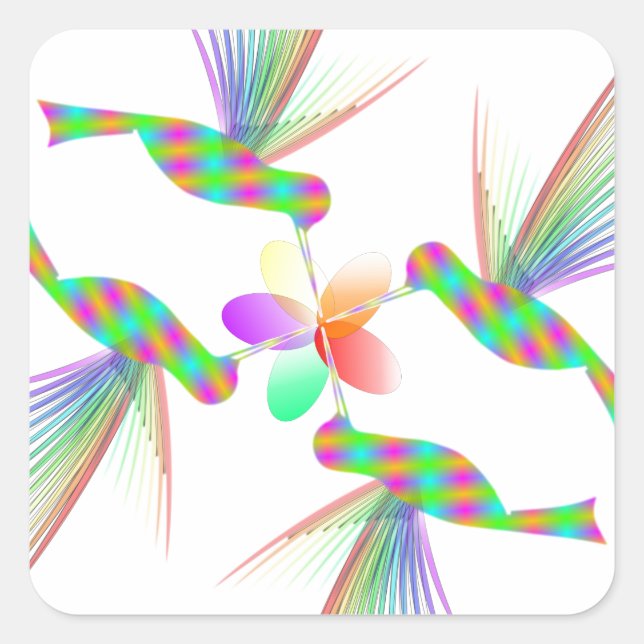 Pegatina Cuadrada Hummingbirds Besando una flor (Anverso)