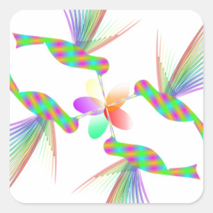 Pegatina Cuadrada Hummingbirds Besando una flor