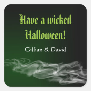 Pegatina Cuadrada Humo verde malvado gótico feliz favor de halloween