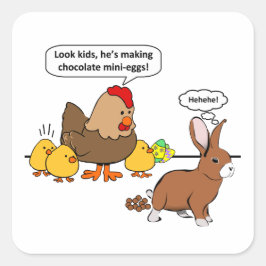 Pegatina Cuadrada Humor de chocolate conejo de Pascua