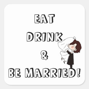 Pegatina Cuadrada Humor de novia y novio en boda