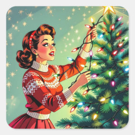 Pegatina Cuadrada Humor navideño retro sarcástico divertido