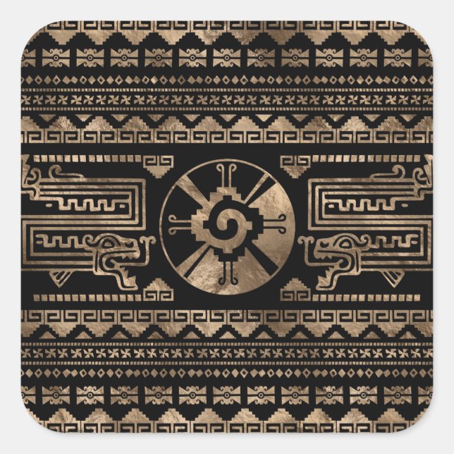 Pegatina Cuadrada Hunab Ku Gold sobre el negro (Anverso)