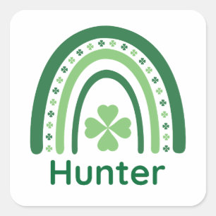 Pegatina Cuadrada Hunter Name Clover Boho Rainbow