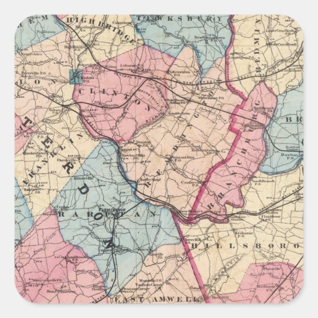 Pegatina Cuadrada Hunterdon, Somerset Cos, NJ (Anverso)