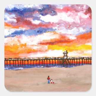 Pegatina Cuadrada Huntington Beach Pier 2