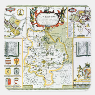 Pegatina Cuadrada Huntington, grabado por Jodocus Hondius