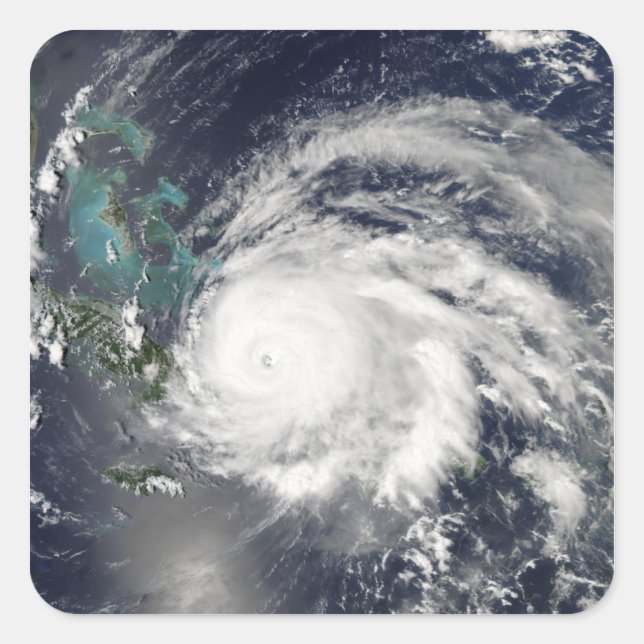 Pegatina Cuadrada Huracán Ike sobre Cuba, Española (Anverso)