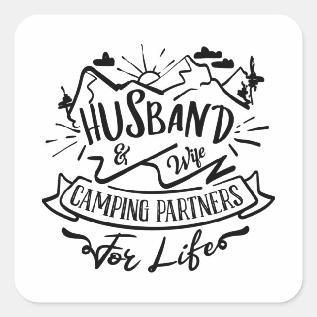 Pegatina Cuadrada husband & wife camping partners for life (Anverso)