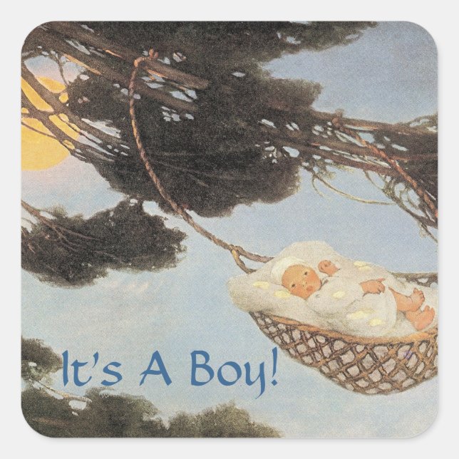 Pegatina Cuadrada Hush-a-Bye, bebé niño rima de guardería (Anverso)