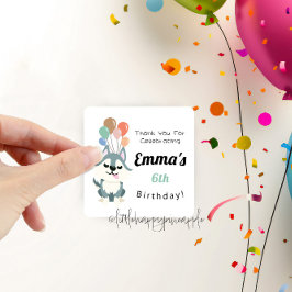 Pegatina Cuadrada Husky Birthday Party Gracias