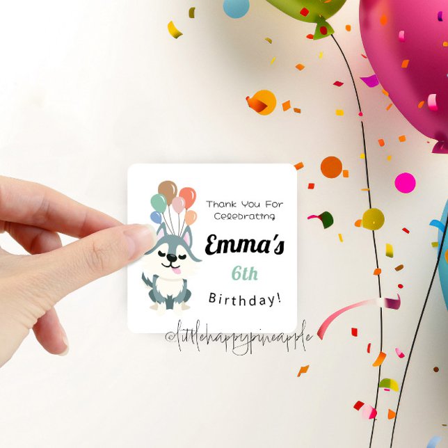 Pegatina Cuadrada Husky Birthday Party Gracias (Subido por el creador)